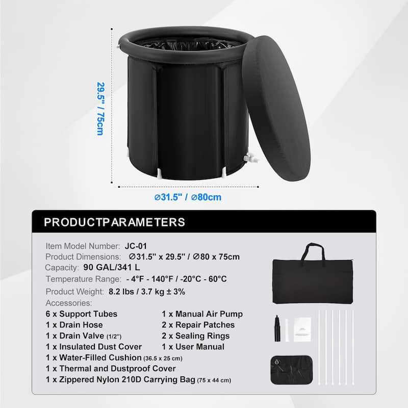 Ice Bath Tub, Cold Water Therapy Plunge Tub for Athlete, Portable Outdoor Ice Barrel Plunge Pool for Recovery
