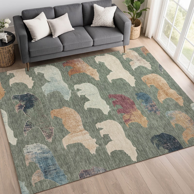 Machine Washable Indoor/ Outdoor Modern Bear Chantille Rug