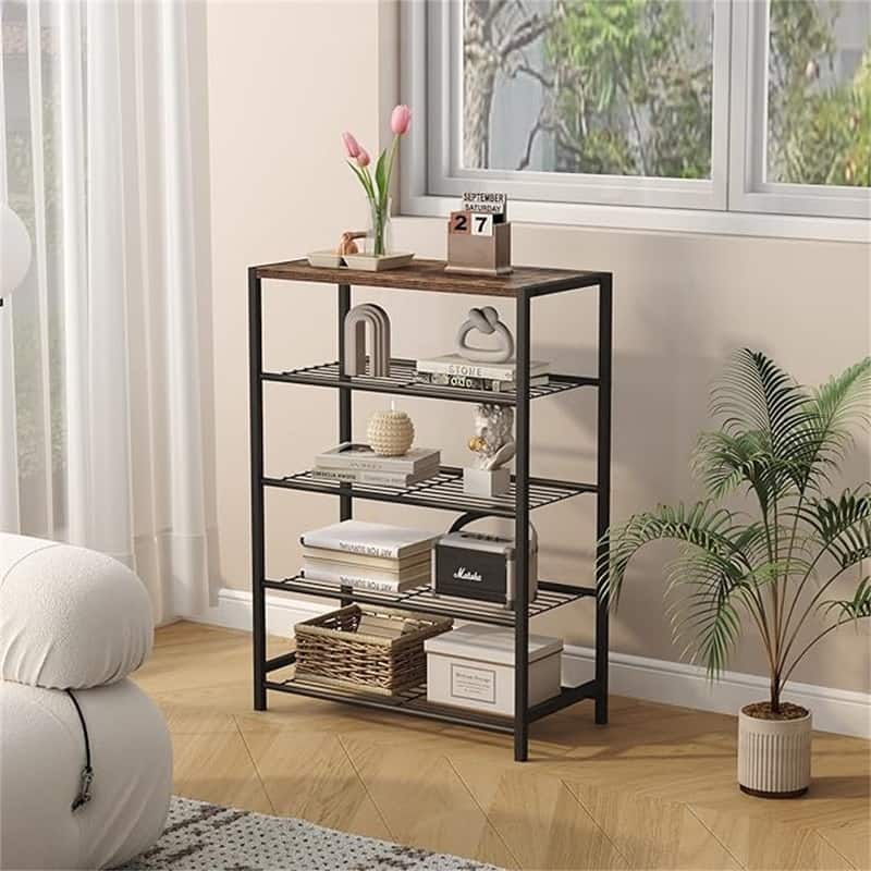 5-Tier Shoe Storage - 11.8"D x 23.32"W x 32.68"H - Rustic Brown