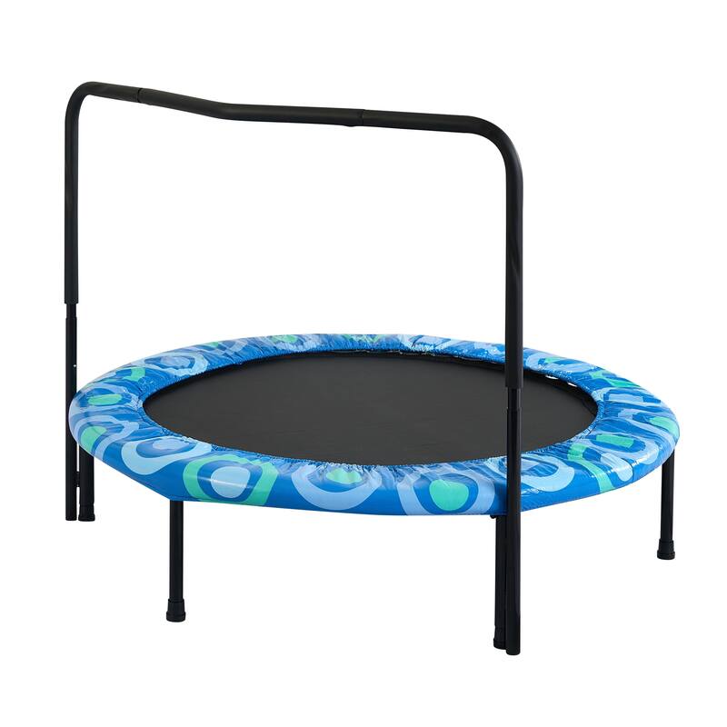 Kids Trampoline - Assembled Design, Happy Expression Theme, Indoor Outdoor Fun - Blue - 48.03