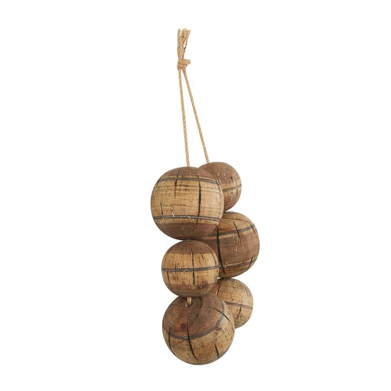 Brown Wood Handmade Distressed Striped 6 Strung Buoy Home Wall Decor with Hanging Rope