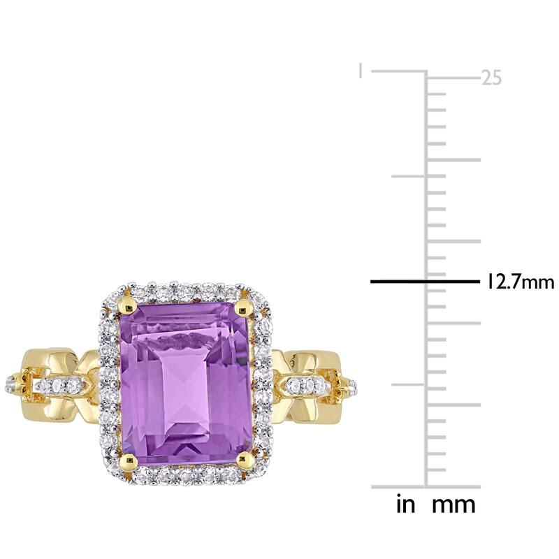 Miadora Yellow Plated Sterling Silver Amethyst, White Topaz & Diamond Accent Halo Link Cocktail Ring