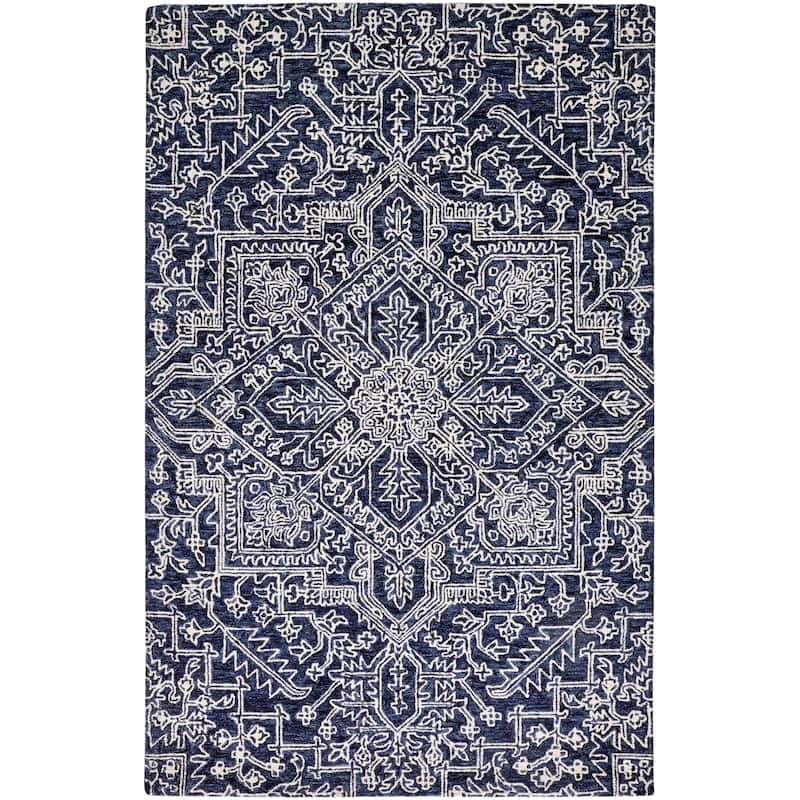 Grand Bazaar Natal Hand Tufted Medallion Transitional Area Rug - 9' x 12' - Blue/Ivory