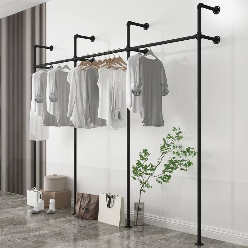 Industrial Pipe Clothing Rack On Wall