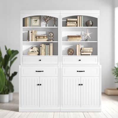 Large White Bathroom Cabinet with Adjustable Shelves, 4 Drawers, 4 Doors & Open Storage, 63'' Wide MDF Unit