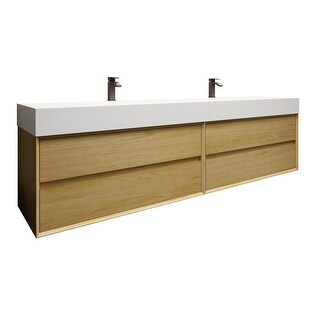 Kube 84'' Coffee Wood Wall Mounted Nano Bath Vanity with Double Acrylic  sink
