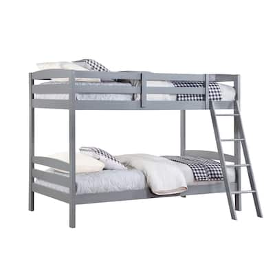 Wooden Twin Over Twin Bunk Bed with Ladder in Grey