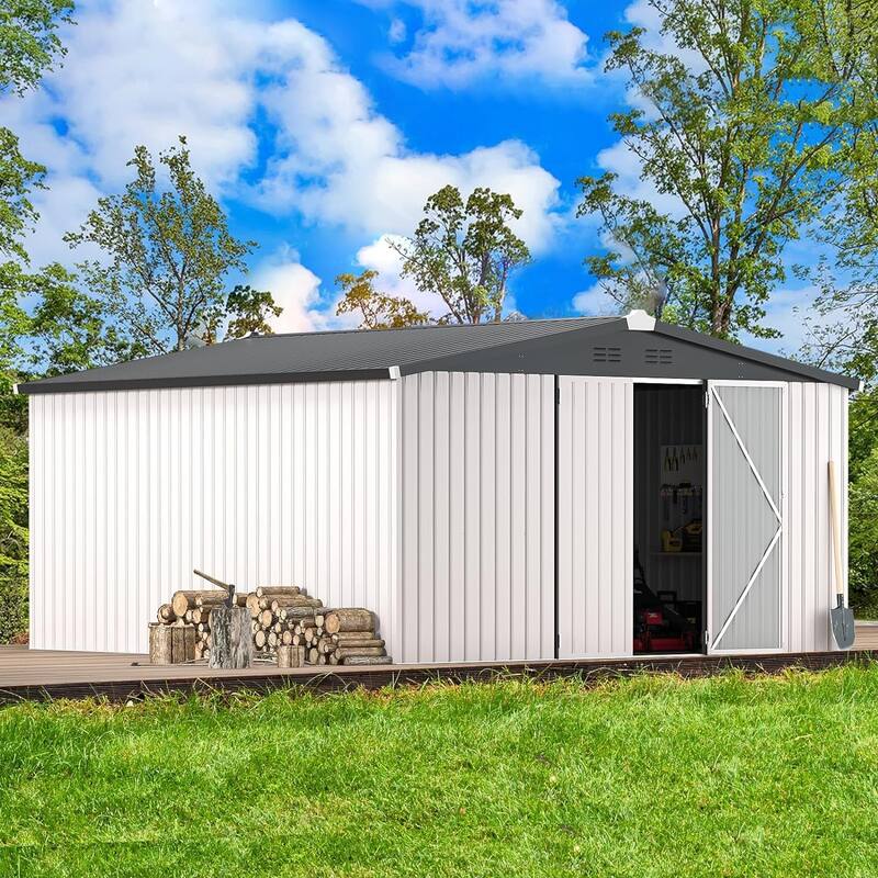AECOJOY Outdoor Extra Large Storage Metal Shed with Lockable Doors