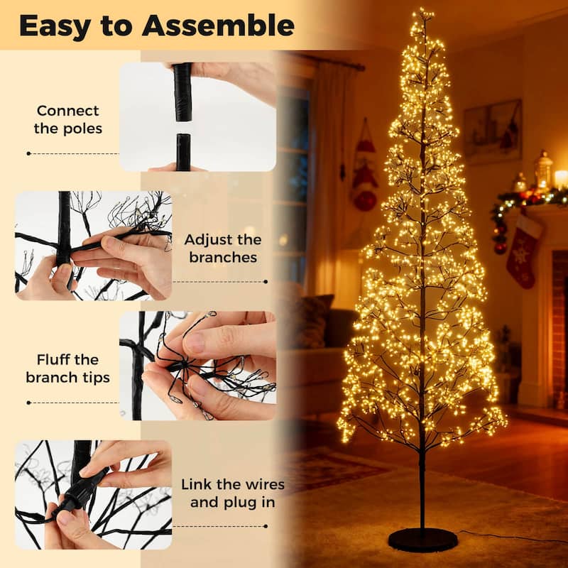 Costway 5/6/7 FT Lighted Alpine Tree with 1500 White LED Lights,