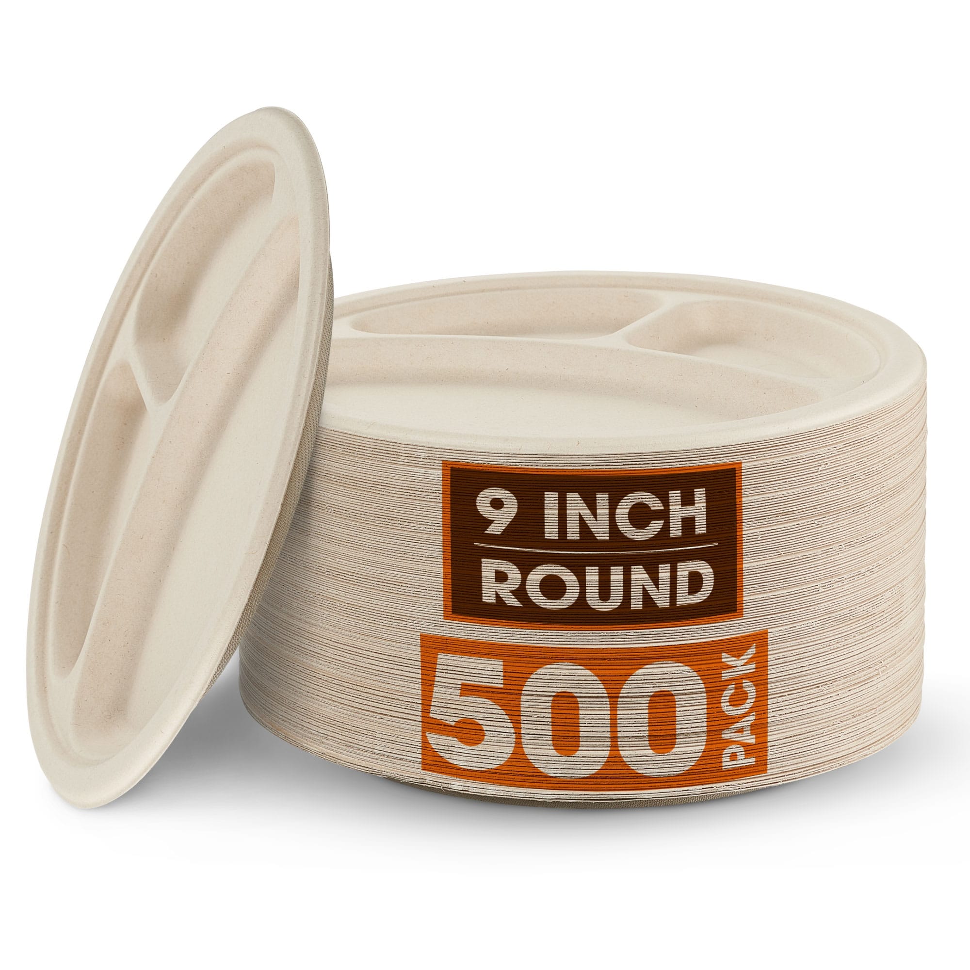 Cheer Collection 3 Section Paper Plates - 500 Pieces Per Pack - 9 inch