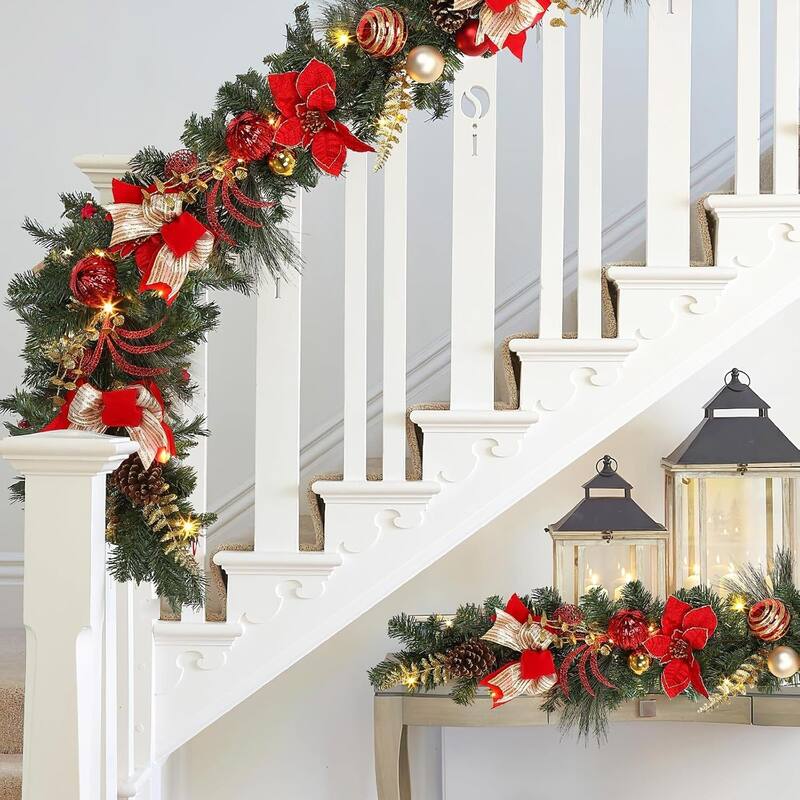 6 feet Pre-Lit Christmas Garland with Lights for Mantle Christmas Decor - N/A