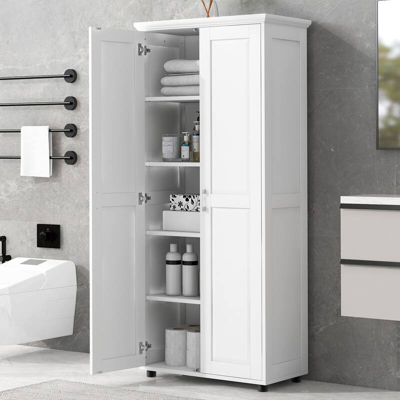 Storage Cabinet with Two Doors for Bathroom, Office, Adjustable Shelf, MDF Board, White - White