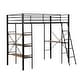 preview thumbnail 10 of 10, Black Twin Size Metal Loft Bed with Shelves and Desk for Kids, Boys and girls, Bedroom