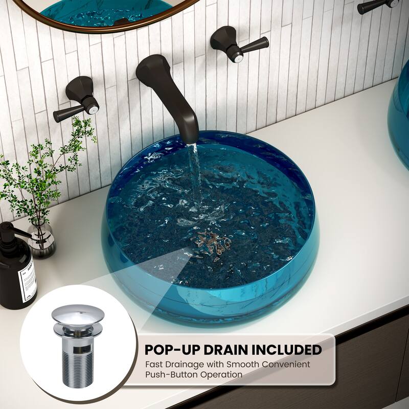 Transparent Resin Vessel Bathroom Sink Included Pop-up Drain and Drain Hose, Modern Above Counter Wash Basin with Center Drain