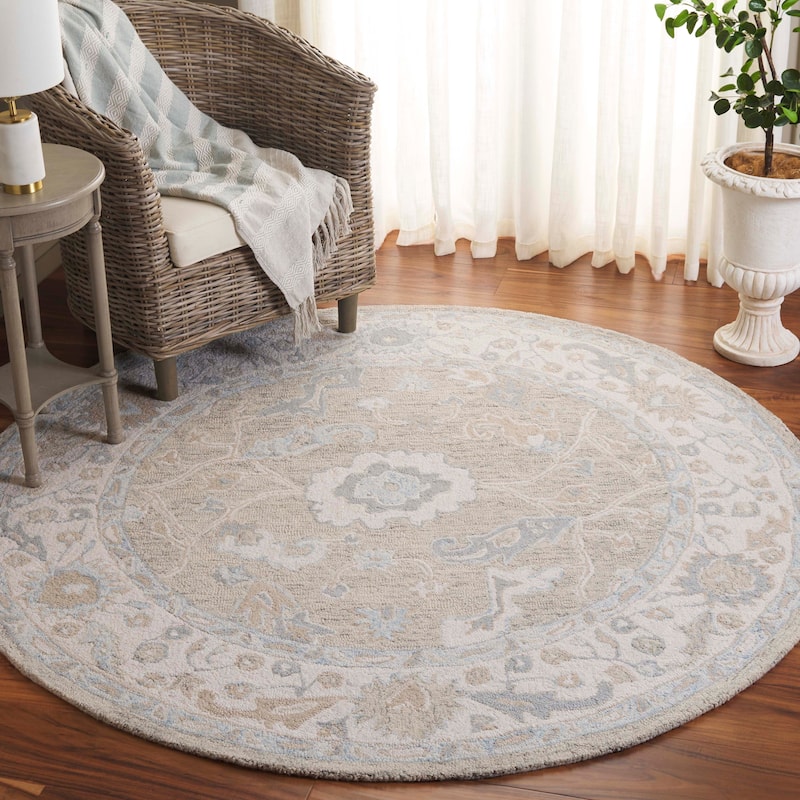 SAFAVIEH Handmade Ebony Yulija Modern & Contemporary Wool Rug - 4' Round - Light Grey/Ivory