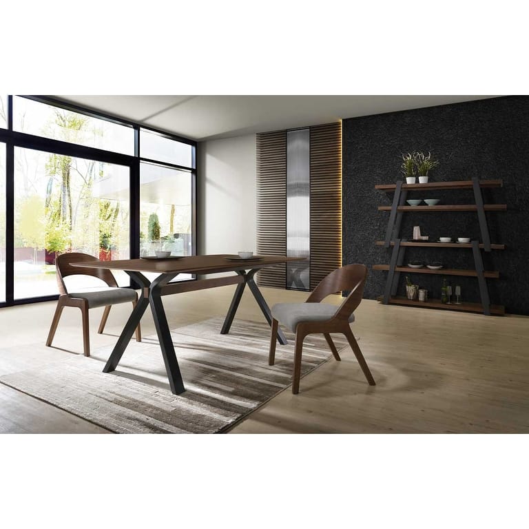 Modrest Runyon Modern Walnut & Grey Fabric Dining Chair (Set of 2)