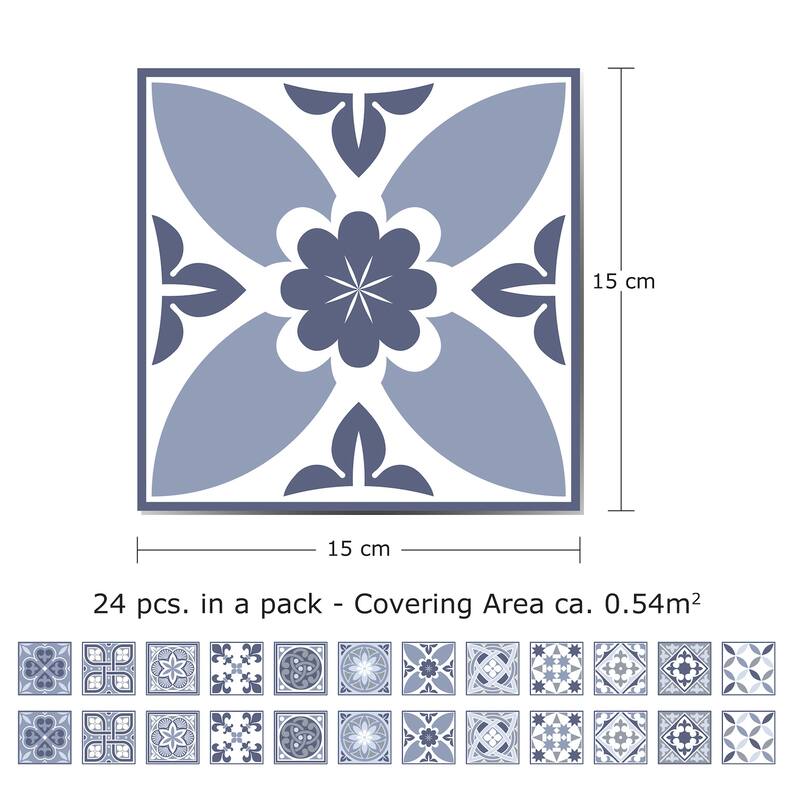 Walplus Lisbon Blue Tile Stickers Peel and Stick Wall Sticker Decal 6"x6"