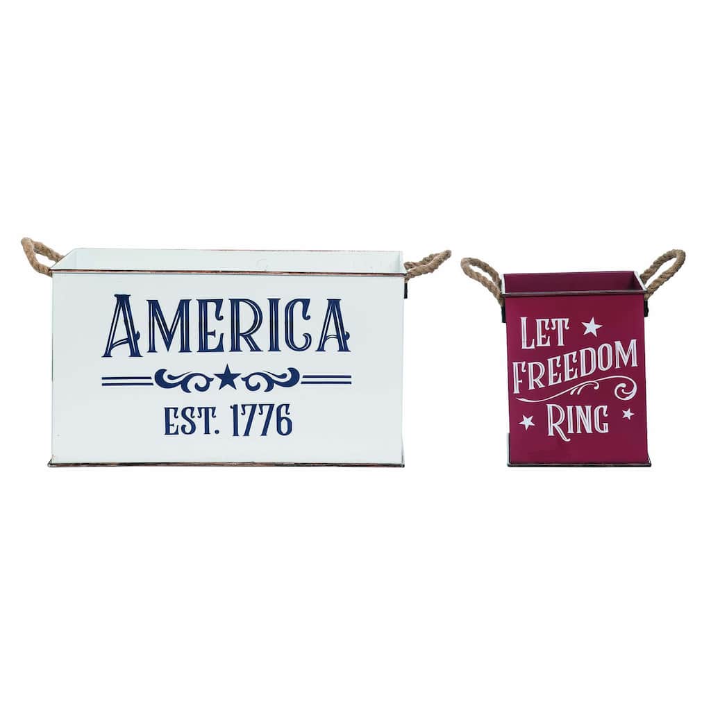 Transpac Metal 20.5 in. Multicolor Patriotic Americana Nesting Containers Set of 2
