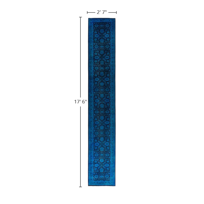 Fine Vibrance One-of-a-Kind Hand-Knotted Runner Rug - Blue, 2' 7" x 17' 6" - 2' 7" x 17' 6"