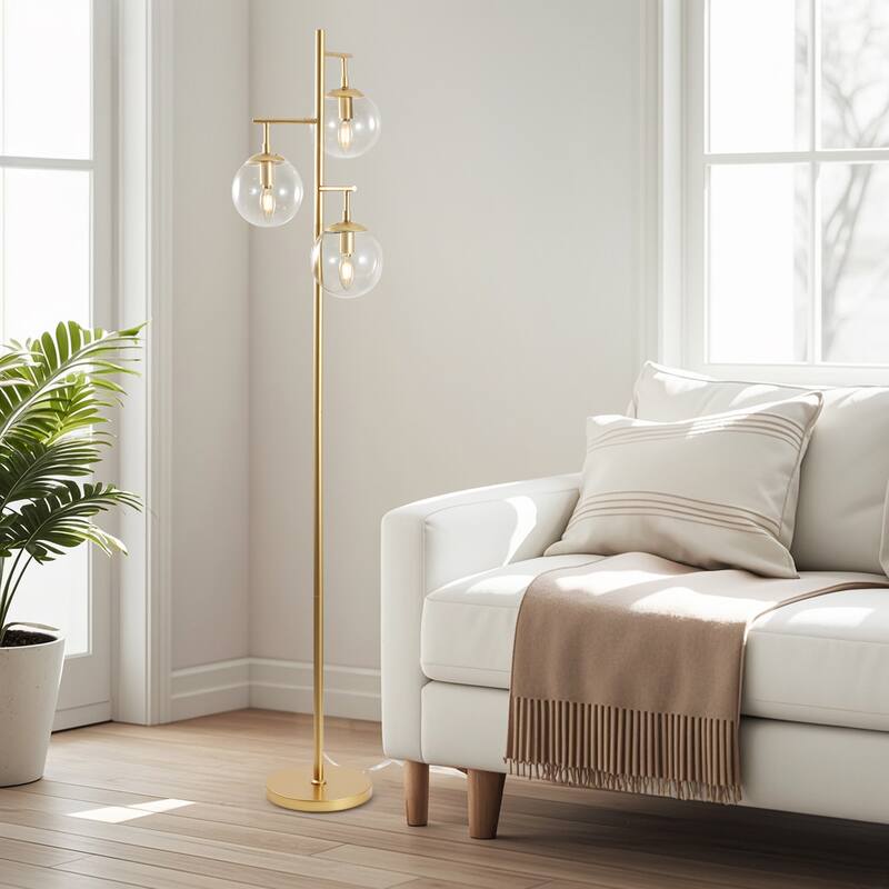 GetLedel 68.9-inch 3-Light Tree Floor Lamp with Glass Globe Shades - Clear