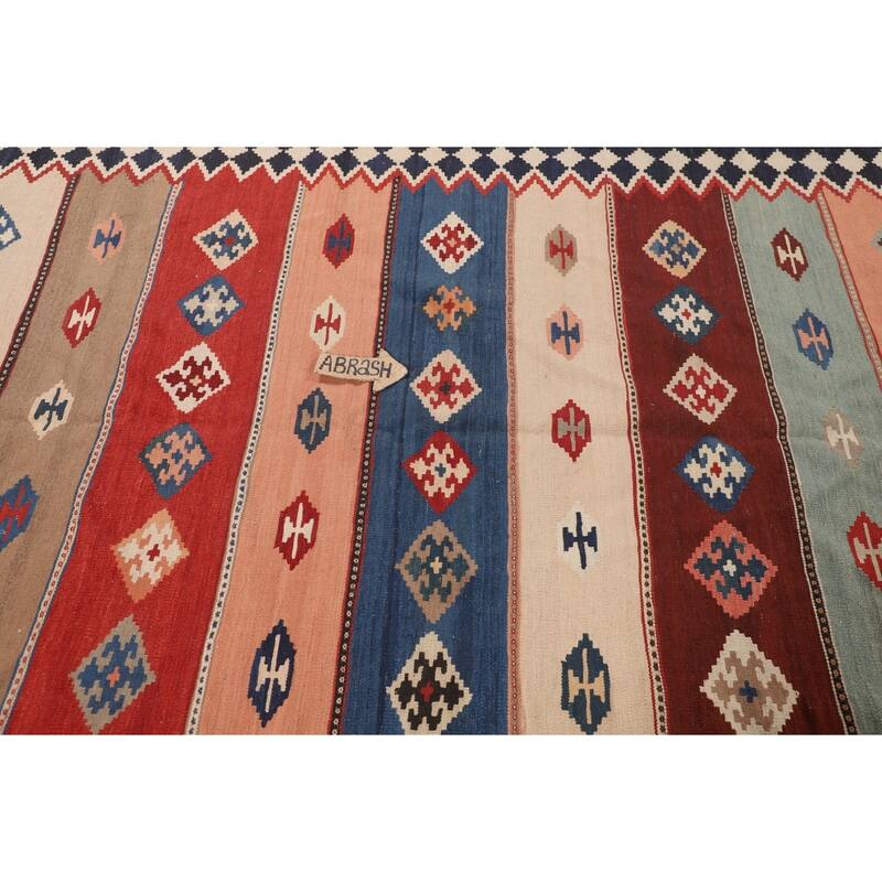 Striped Geometric Kilim Qashqai Persian Rug Hand-Woven Wool Carpet - 5'3"x 9'11"