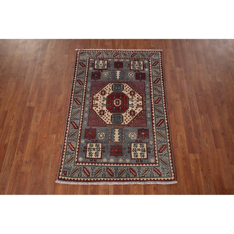 Traditional Kazak Accent Rug Hand-Knotted Wool Carpet - 3'3" x 4'11"
