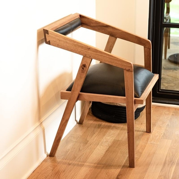 Posh Pollen Dyna Geometric Walnut and Leather Accent Chair