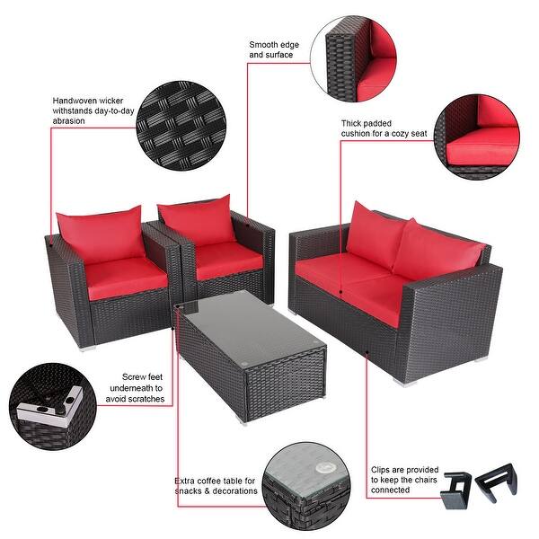 Shop Kinbor 4 Piece Wicker Outdoor Patio Furniture Set Overstock 22862950