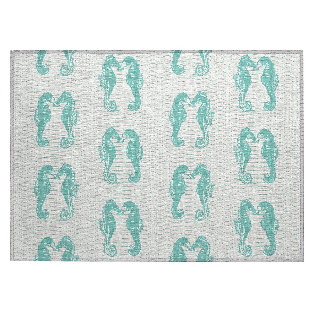 Indoor/ Outdoor Surfside Seahorses Washable Rug New