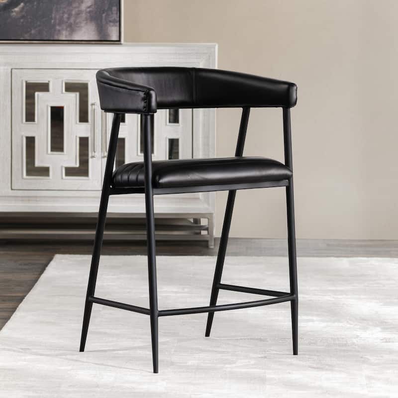 Classic Home Preston 26" Leather Counter Stool - Single - Black - Counter Height