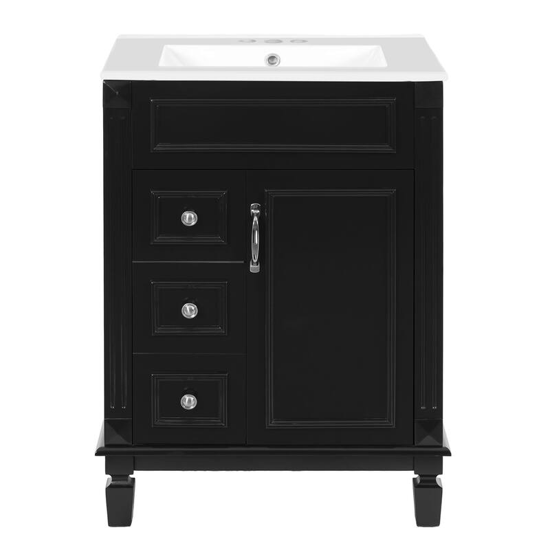 24" Bathroom Vanity with Ceramic Sink - Compact Bathroom Sink Cabinet