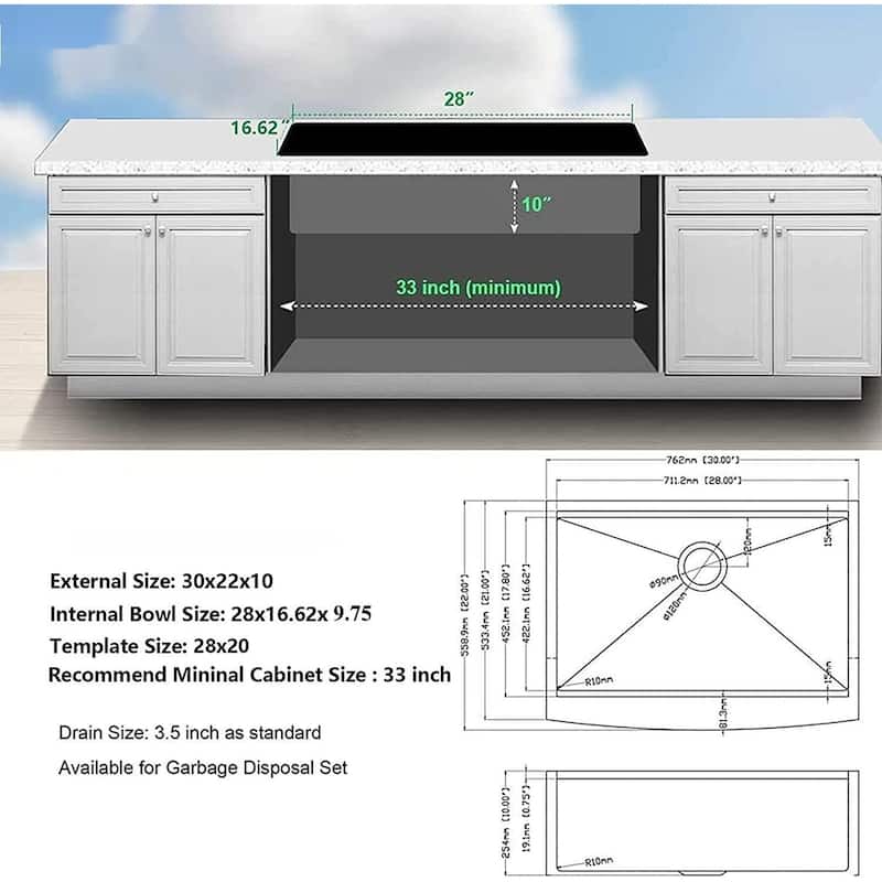 30" Farmhouse 16 Gauge Single Bowl Stainless Steel Kitchen Sink in Gunmetal Black - 30'' x 22'' x 10''