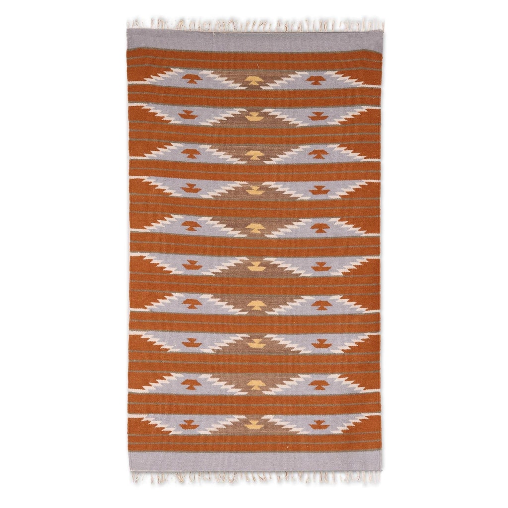Hanmade Slate Waves Wool area rug (India) - 3'6" x 5'8" Oval