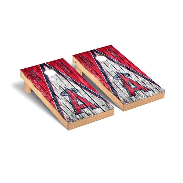 slide 2 of 5, Los Angeles Angels MLB Triangle Cornhole Board Set Include Carrying Case