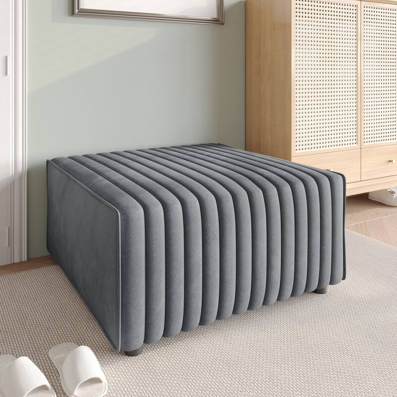 CraftPorch Contemporary Clean-Line Linen Upholstered Ottoman
