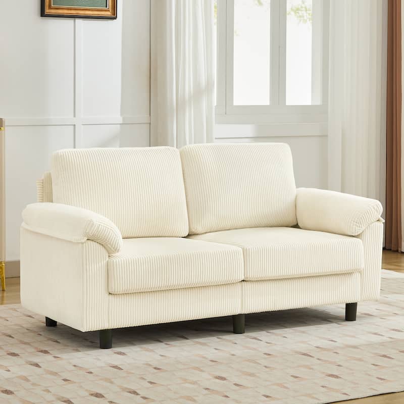 Modern Corduroy Upholstered Loveseat with Pillow Top Arms - Beige