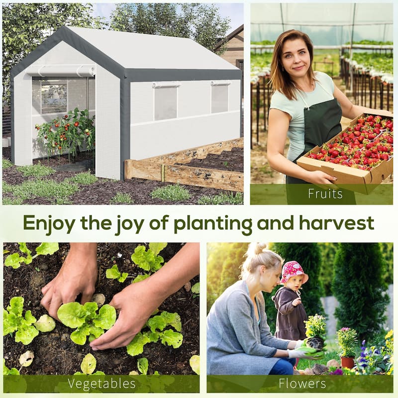 Outsunny Outdoor Walk-In Tunnel Greenhouse Garden Warm Hot House with Roll Up Windows, Zippered Door, & Weather Cover