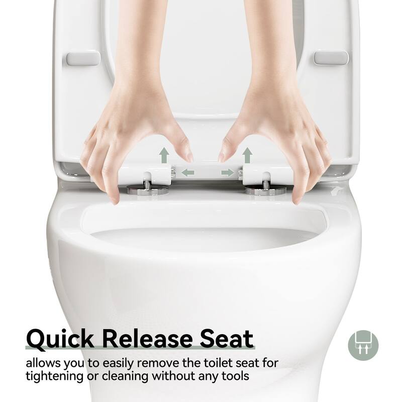 HOROW High Efficiency One Piece Dual Flush Elongated White Toilet 1.1/1.6 GPF Soft Closing Seat Included