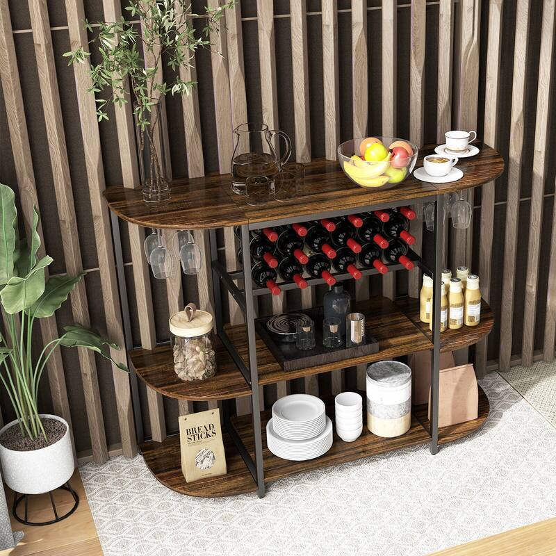 Gymax Wine Rack Table Coffee Bar Cabinet Freestanding Liquor Stand