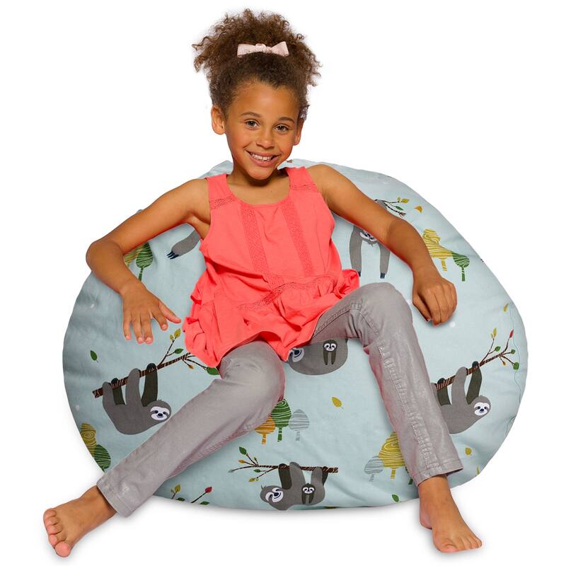 Kids Bean Bag Chair, Big Comfy Chair - Machine Washable Cover - 38 Inches Large - Canvas Sloth and Trees