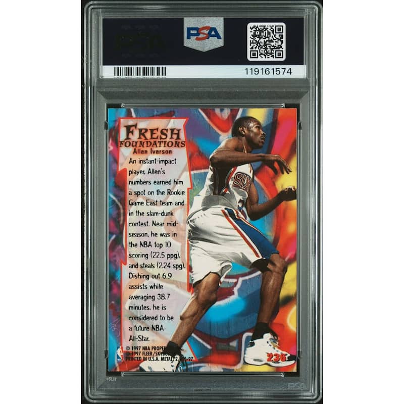 Allen Iverson 1996 Fleer Metal Signed Basketball Rookie Card #236 Auto Graded PSA 10 Cert# 119161574 - 8' x 11'