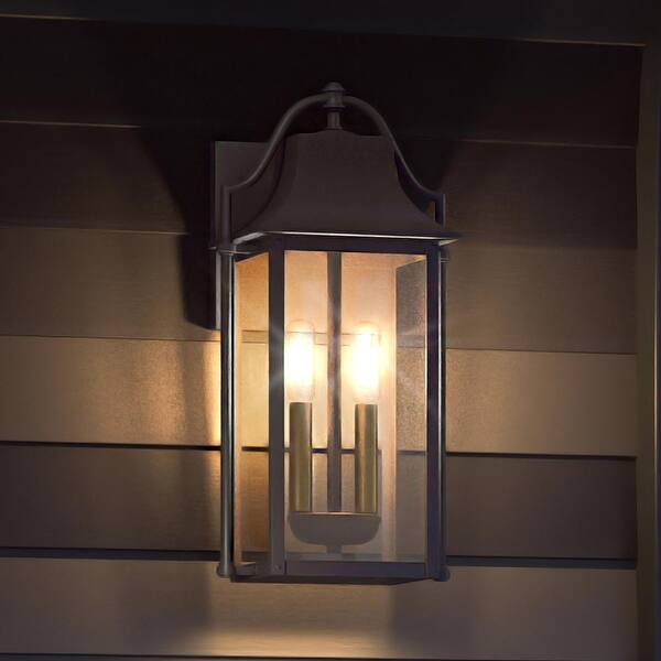 slide 1 of 8, Luxury Vintage Outdoor Wall Sconce, 18.5"H x 9"W, with Tutor Style, Estate Bronze, by Urban Ambiance