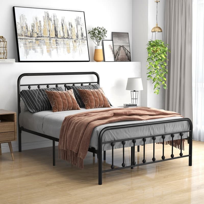 BANSA ROSE Classic Metal Pipe Bed Classic Retro Iron Frame Bed - Black - Full
