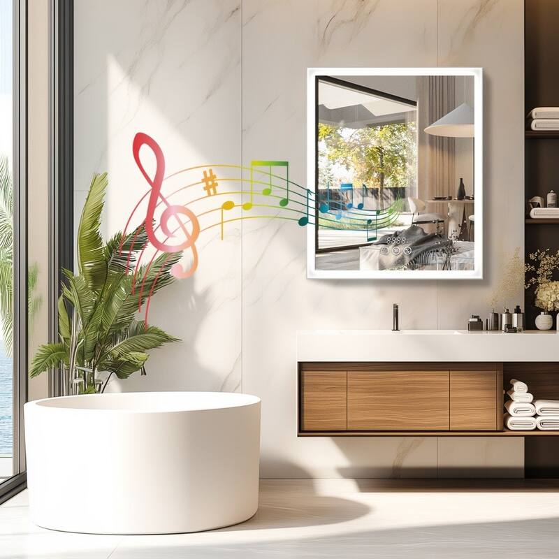 Illuminated LED Wall Mirrored Bathroom Storage Medicine Cabinet with Shaver Socket Bluetooth Anti-Fog Lighted Mirror Cabinet - 19.69x5.12x23.62 inch