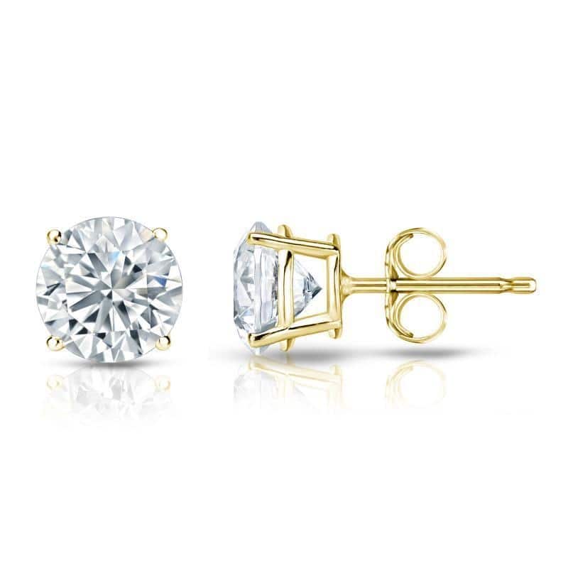 Auriya 14k Gold Round Diamond Stud Earrings 1 3/4ctw Certified - Yellow
