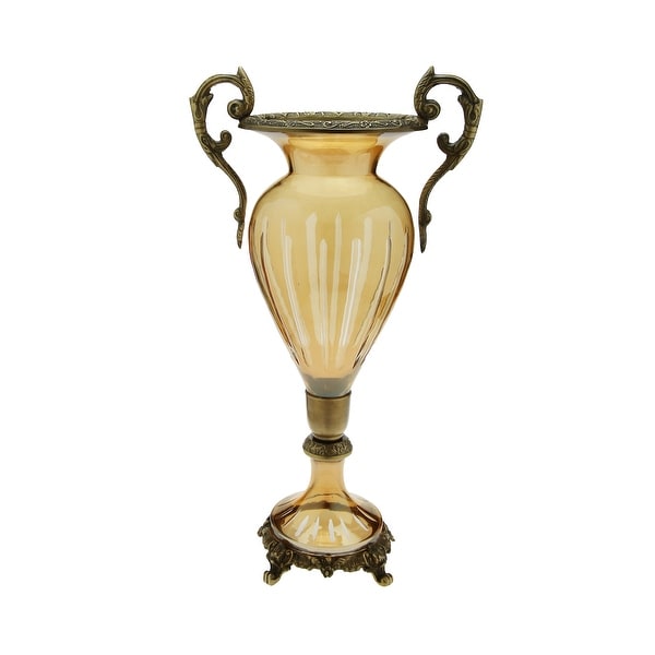 Amber Crystal and Brass Vase with Gold Base