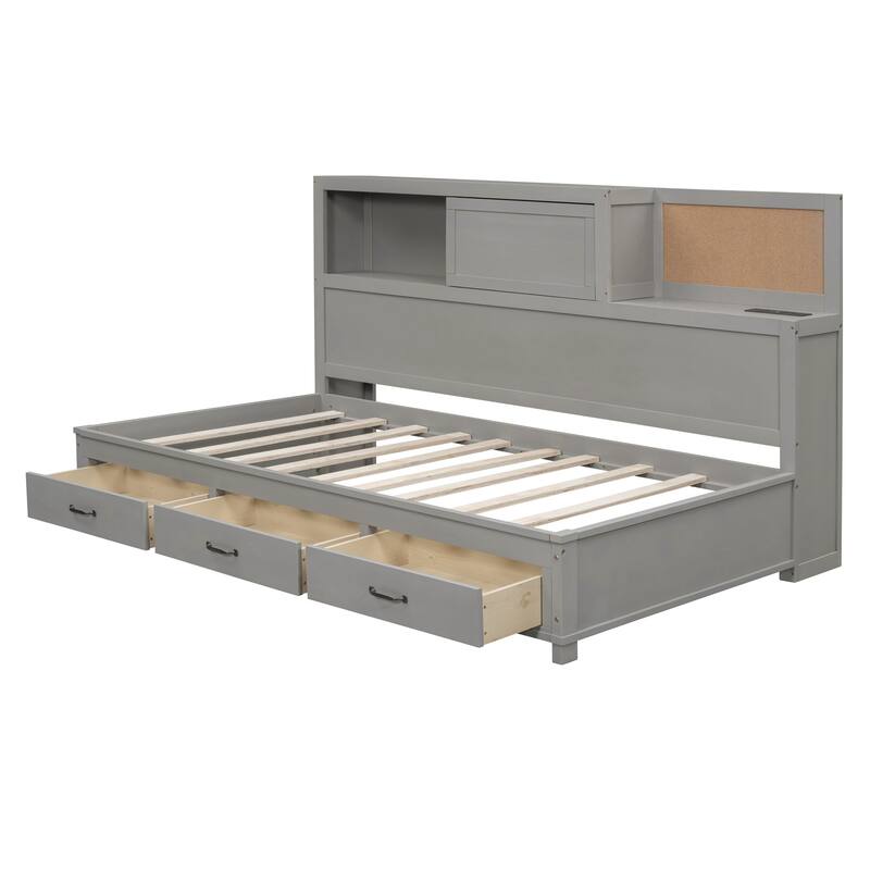 Twin Size Wooden Daybed with 3 Storage Drawers