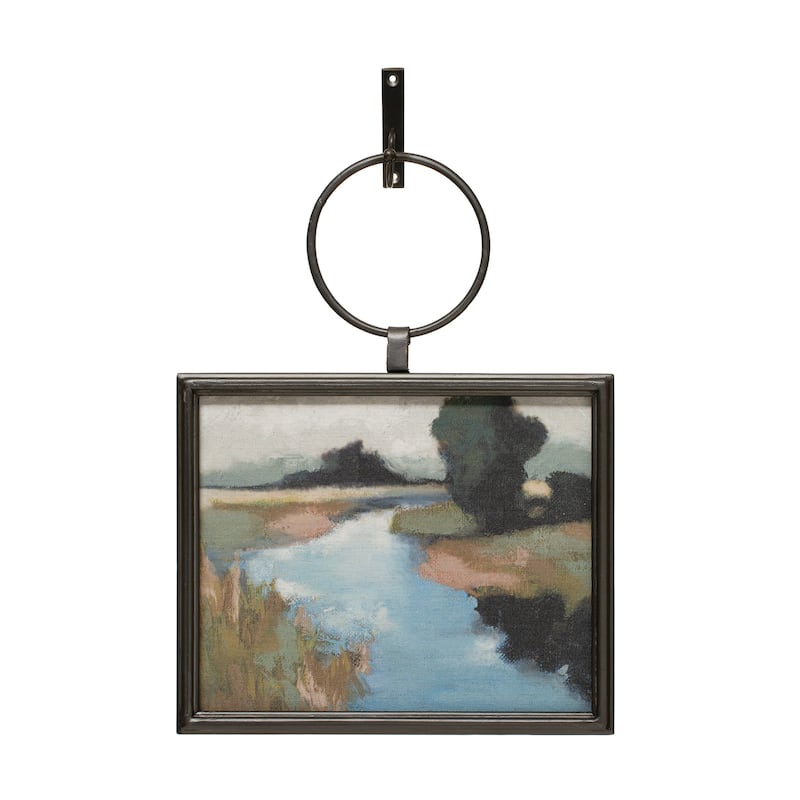 Modern Metal Framed Landscape Wall Art with Hanging Bracket - 12 x 16