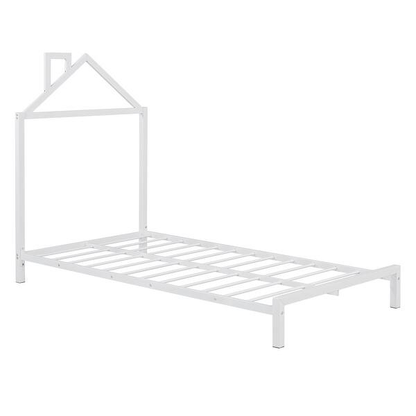 slide 2 of 48, Eye-catching Design House-Shaped Headboard Platform Bed Frame, Metal Slats Support Bed, No Box Spring Needed, No-Noise