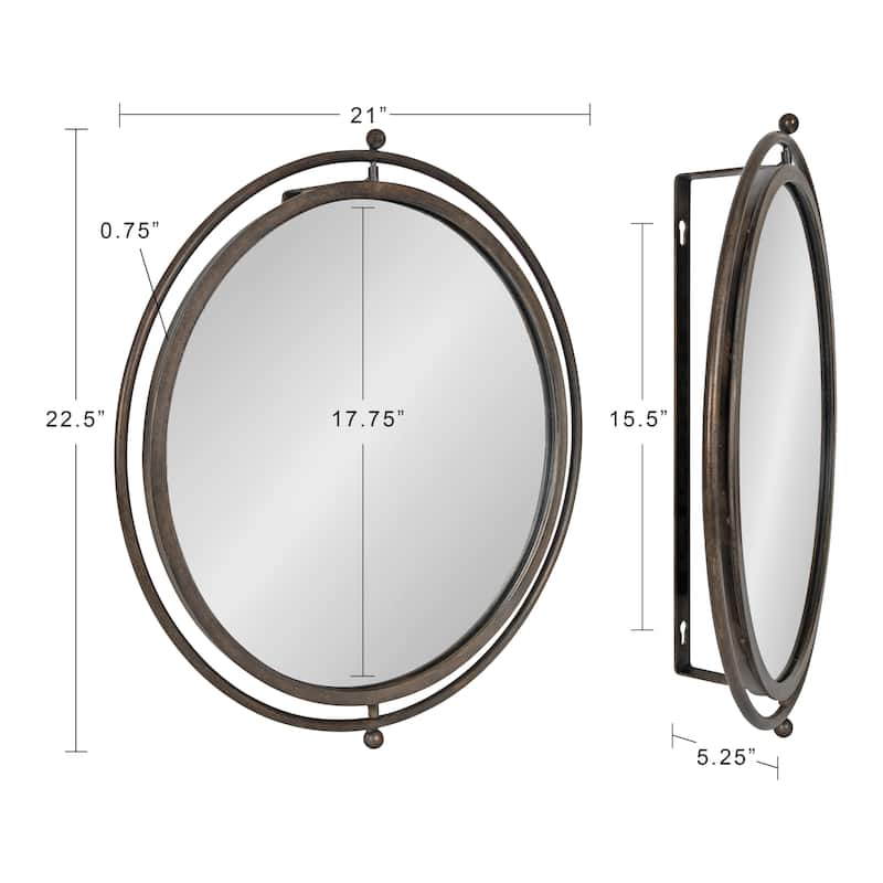 Kate and Laurel Baron Rustic Pivot Mirror, 21" Diameter, Raw Iron
